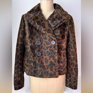 INC International Concepts Petite Faux Fur Double Breasted Jacket w Pleated Back